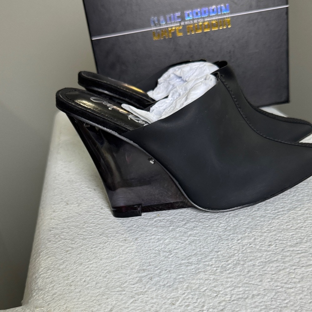 New Cape Robbin Black and Clear Wedge Mules NWT Size 9 and Size 10 - Picture 5 of 6
